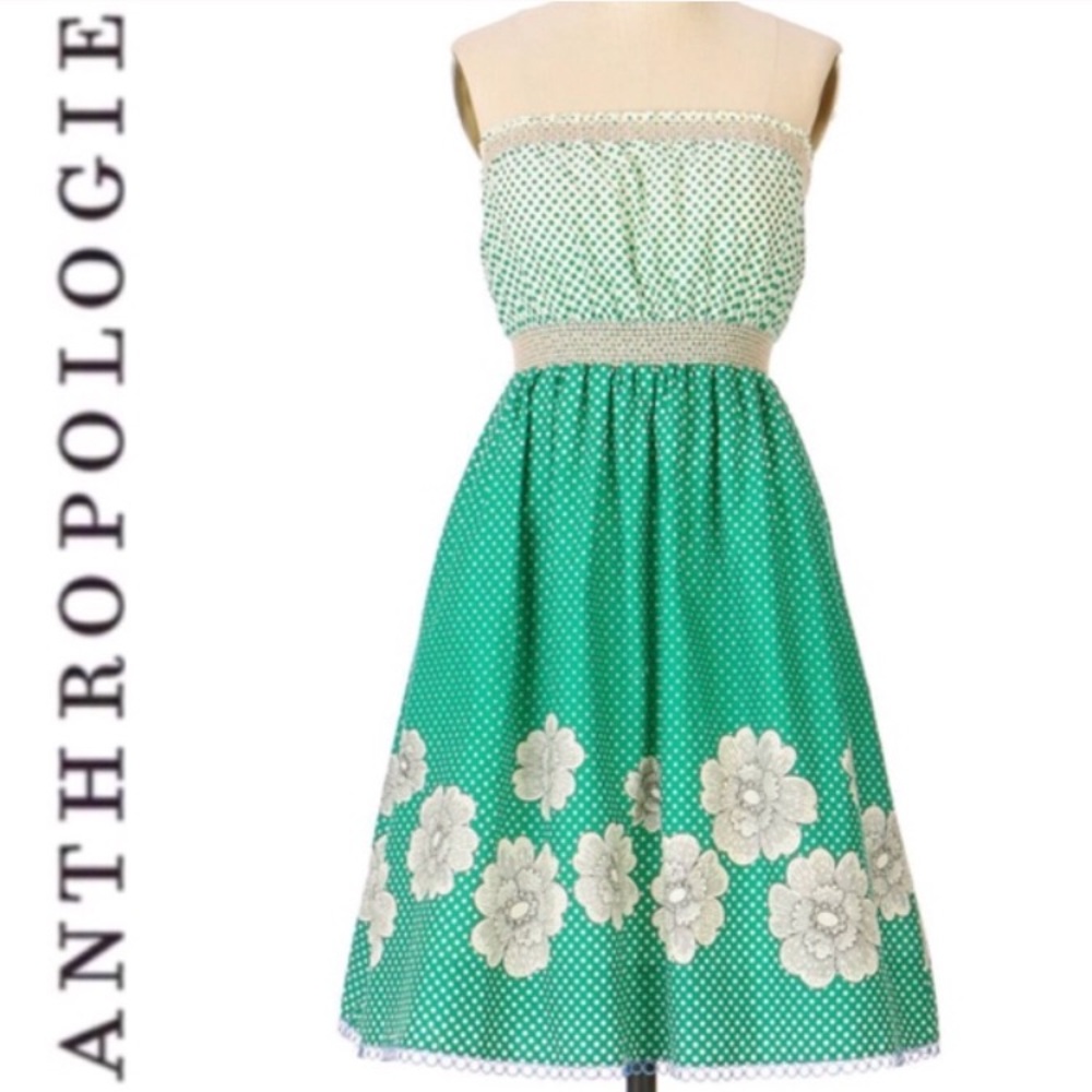 Maeve Grooves of Palm Anthro Floral Green Dress